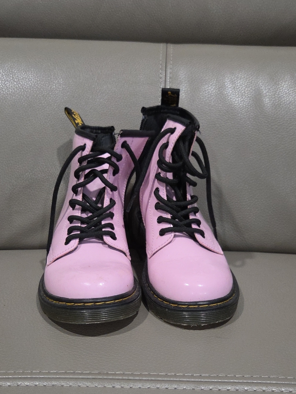 Dr. Martens Pink and Black Kids Lace-Up Boots